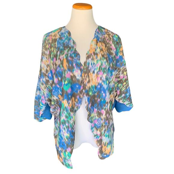 Kimchi Blue Floral Kimono Scallop Edge Open Front Top Cover Up Women's XS S - Picture 1 of 8